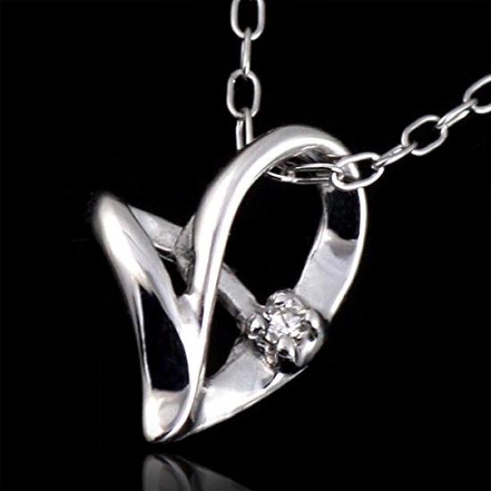 SUEHIRO Diamond White Gold Open Heart Necklace Women's