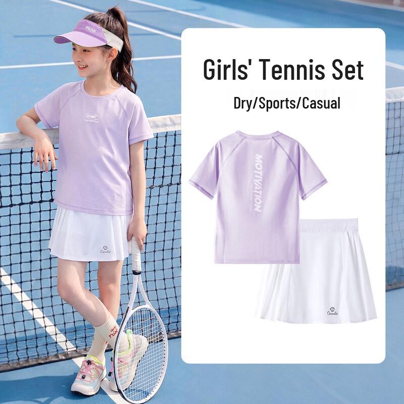 Moonkids Girls Quick-Dry Short Sleeve Tennis Skirt Set 160cm