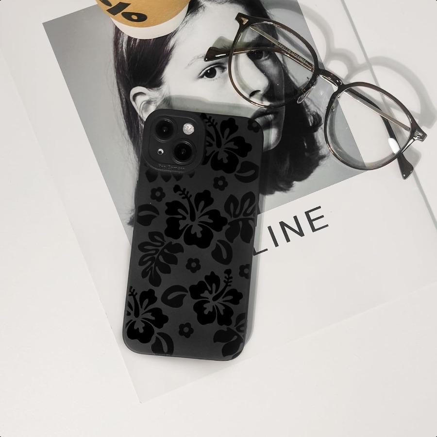 

Совместимый чехол для iPhone 13 Милый Крутой Цветок гибискуса Цветочный Лист с Черным Дизайном для Девочек Женщин Мягкий ТПУ Ударопрочный Протектор United States