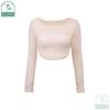 My Wardrobe Authorization Women Long Sleeve Knitted Solid Crop Top Square Neck Fitted Asymmetrical Hem Cropped Tee Shirts