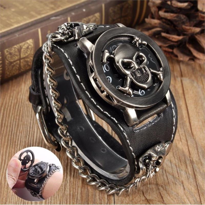 Moda Uomo / Donna Punk Rock Retro Catena Teschio In Pelle Orologi da Polso  Gotico Cinturino in Pelle Bracciale acquista in modo economico — spedizione  gratuita, recensioni reali con foto — Joom