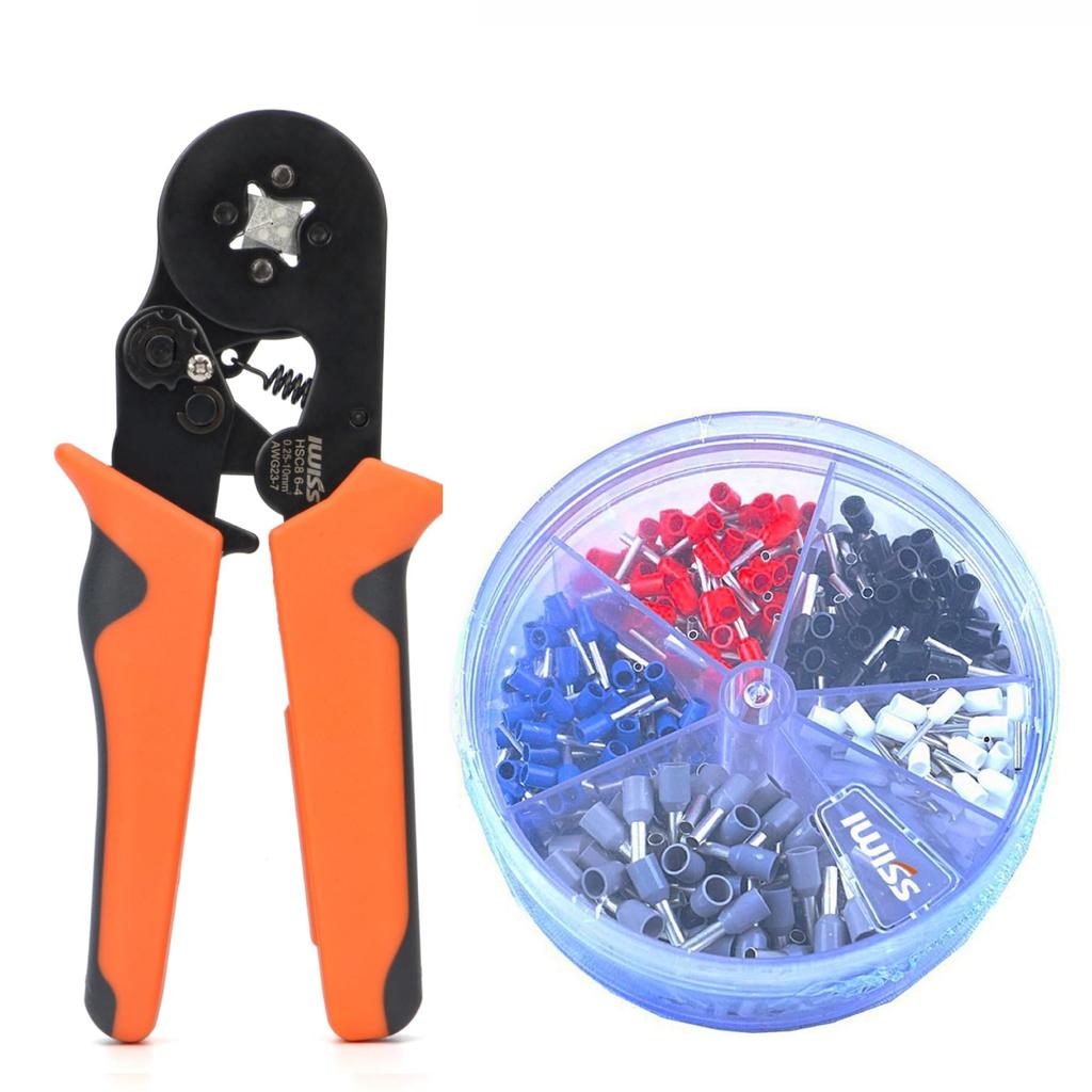 IWISS ferrule crimping pliers, 0.25-6.0mm², HSC8 6-4F, for wire end sleeves, terminal set (Terminal E400 set HSC8 6-4F/E-400)