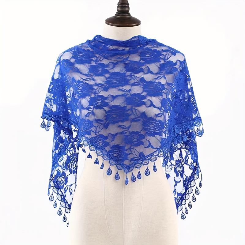 Bohemian Style Lace Triangle Scarf  Shawl Wrap, Elegant Church Tassel Shoulderette for Mass & Spiritual Wear, Boho Chic Accessory