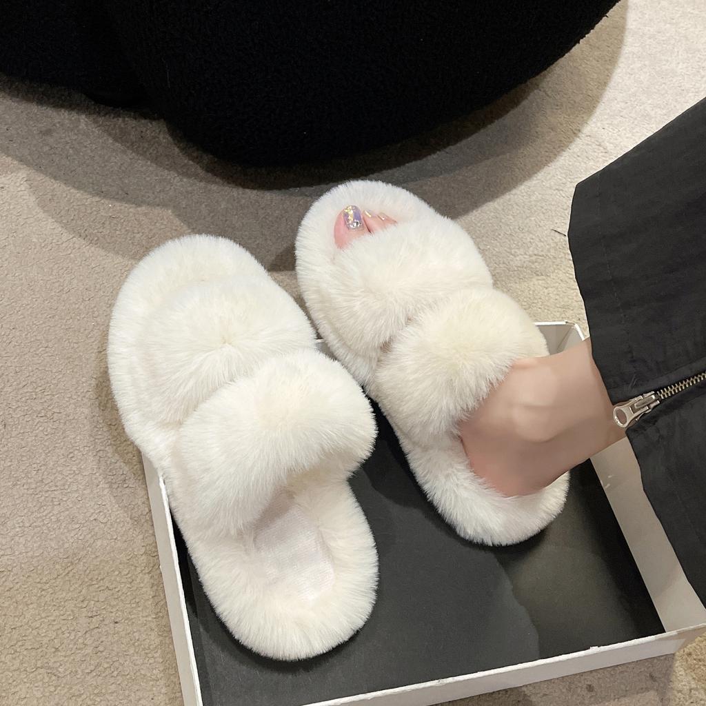 Autumn and winter new home versatile thick bottom one word hair hair drag outside wear casual slippers women