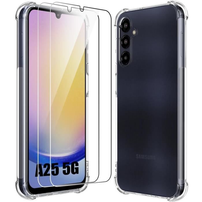 Coque de protection - BOOLING - pour Samsung Galaxy A25 5G - Silicone Transparent - 4 Coins Renforcés - 2 Verres Trempés