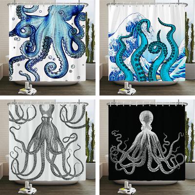 Funny Art Octopus Printed Shower Curtain Washable Curtain With Hook Bathroom Decorative Curtain 3D Shower Curtains 300*180Cm