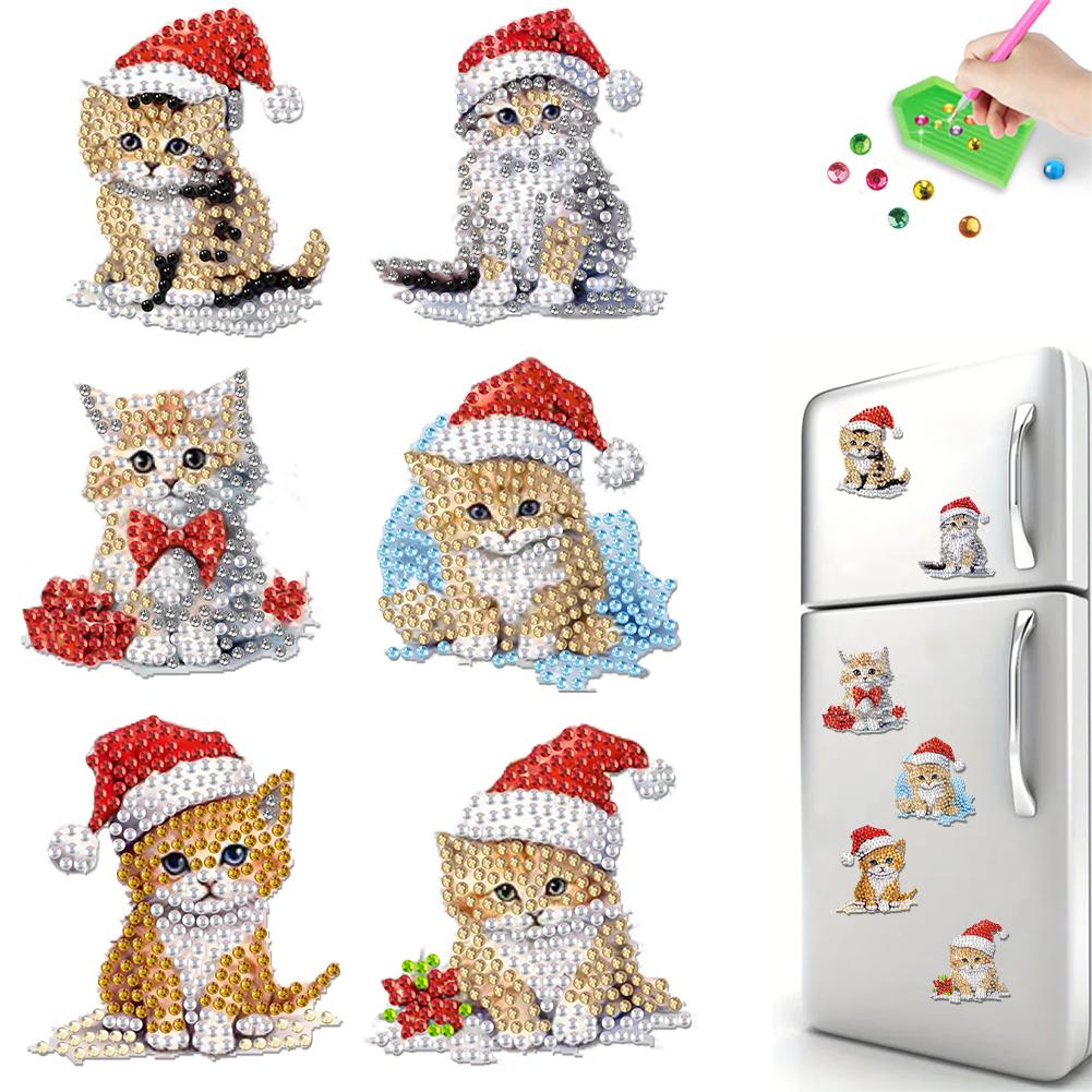 6Pcs Acrylic Christmas Santa Claus Diamond Art Fridge Magnet Diamond Painting Refrigerator Magnet for DIY Crafts Party Gift