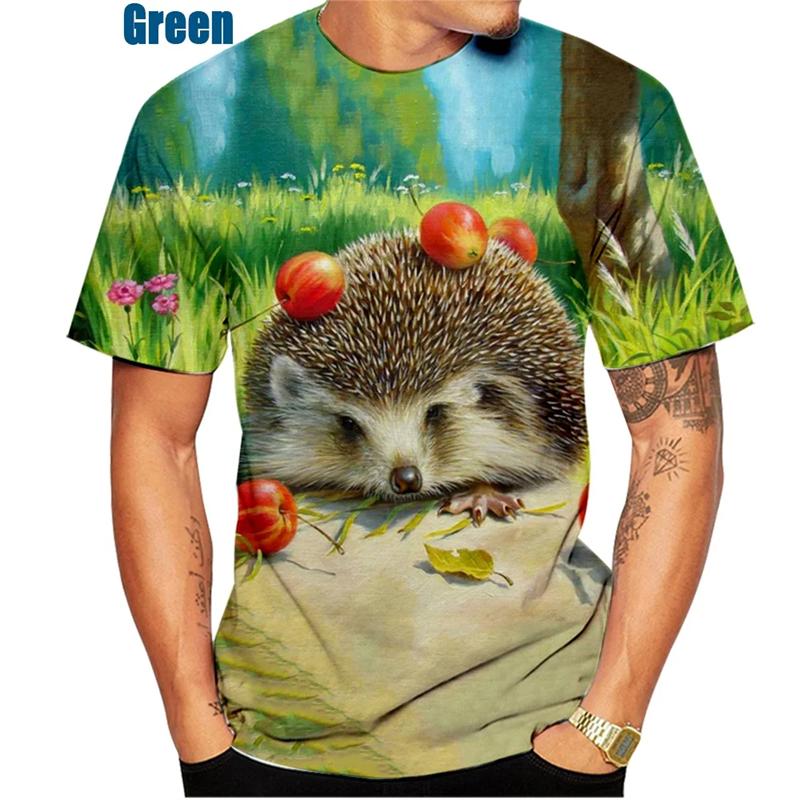 Funny Animal Hedgehog 3D Print T-Shirts Summer Oversized Harajuku Round Neck Short Sleeve Men's T-shirts