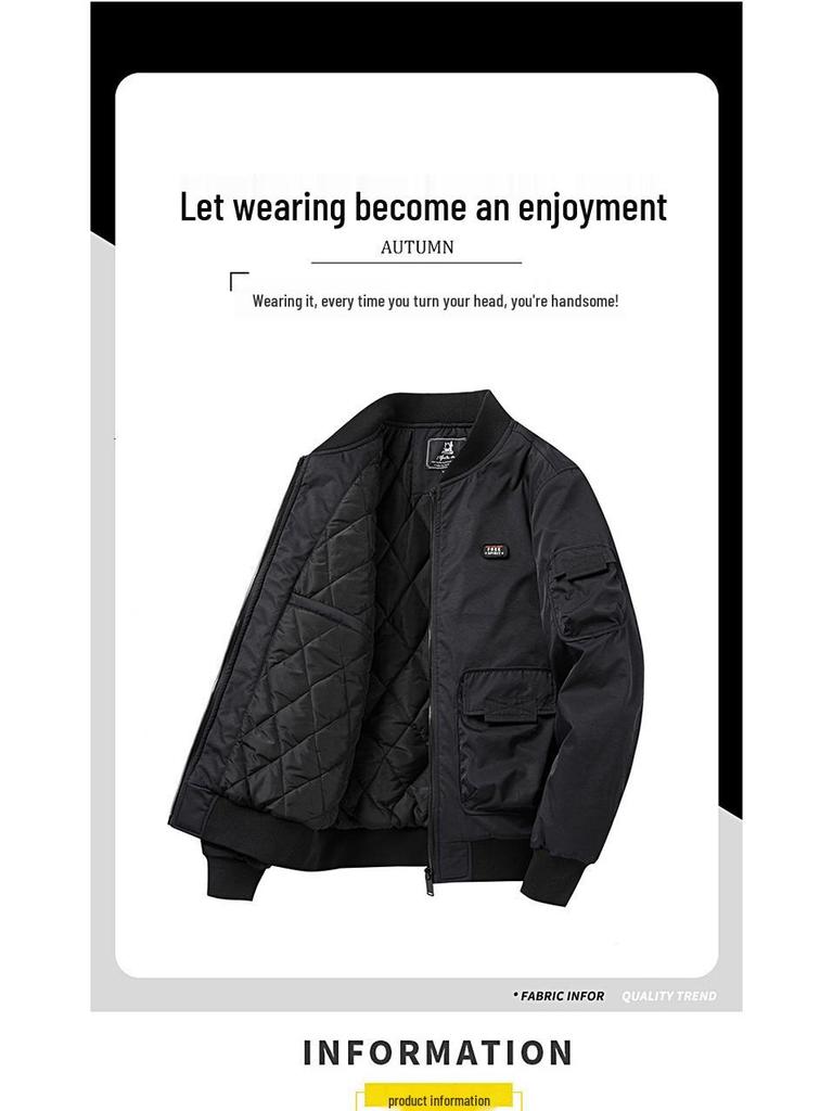 Chaqueta de Algodón Acolchada MA-1 para Hombre para Otoño/Invierno, Abrigo de Vuelo con Cuello de Béisbol