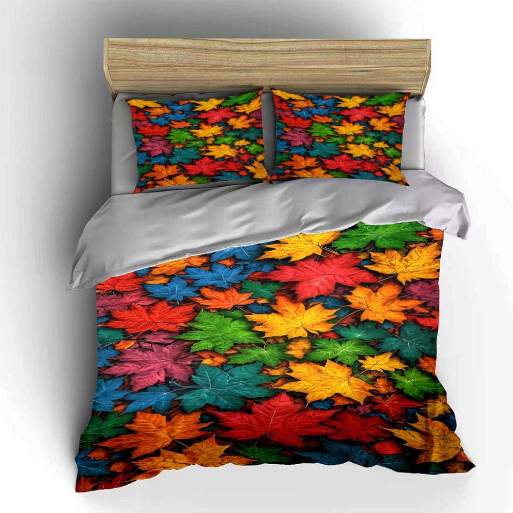 Colorful Maple Leaf Pattern. Bedding Sets Duvet Cover Sets Duvet Covers Pillowcases(1 * Duvet Cover 2 * Pillowcases Without Duvet Insert)
