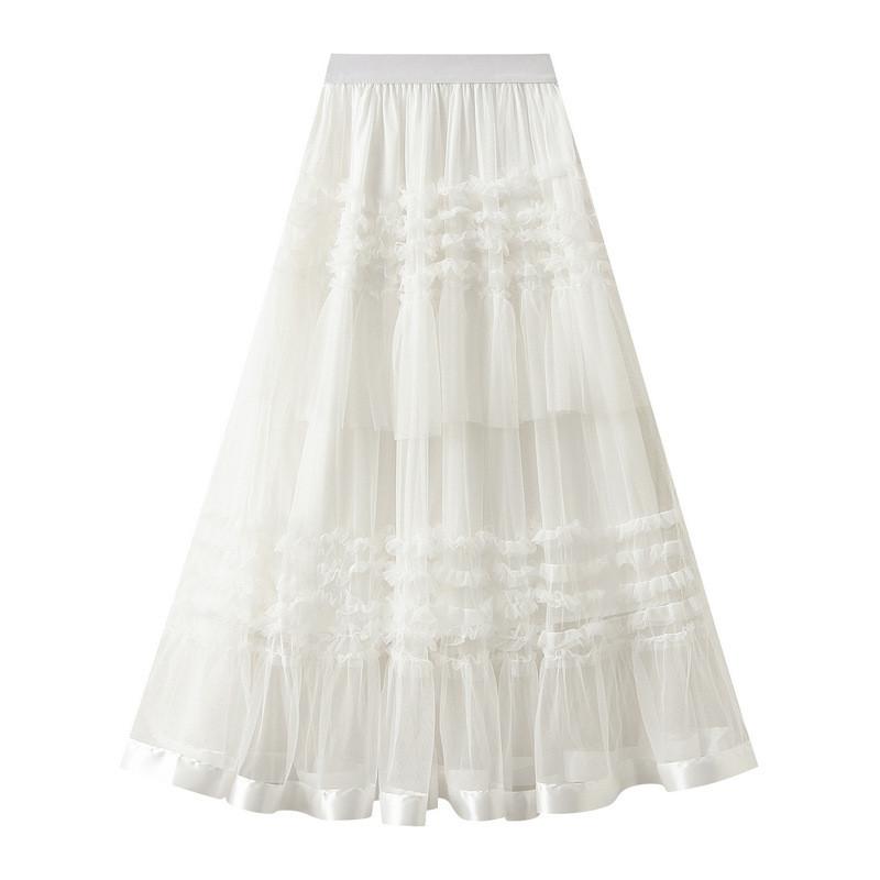 Qooth Tiered Tulle Maxi Skirt Ruffled Layer Cake Skirt Dreamy & Vintage Fairycore QT2825