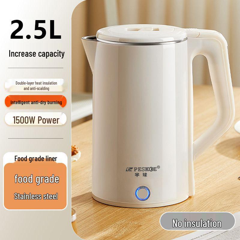 Stainless Steel Electric Kettle with Double Layer and Automatic Shut-Off, Large Capacity