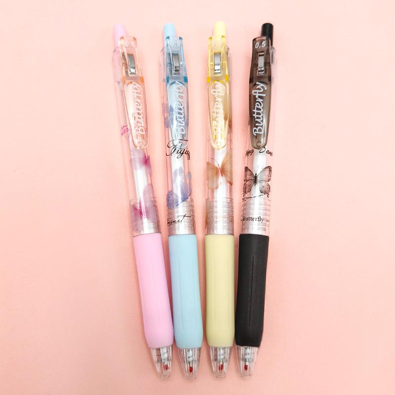 NEW 4Pcs 0.5mm Butterfly Gel Pen ST Nib Press Type Writing Neutral Pens Black Ink Smooth Writing Signature Pen School Office