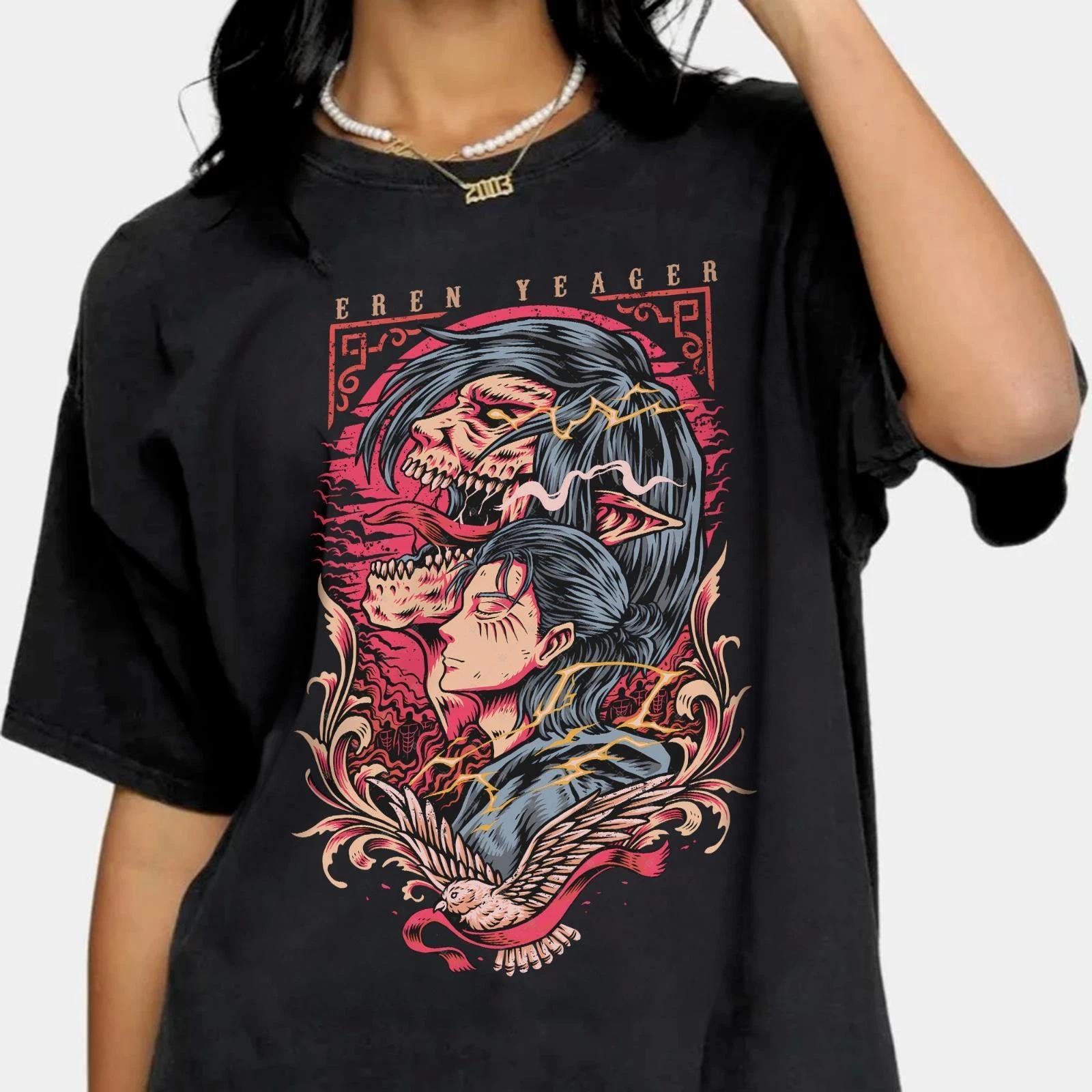 Unisex Eren Yeager T-shirt Attack on Titan Anime AOT T-Shirt Anime Graphic Tee L