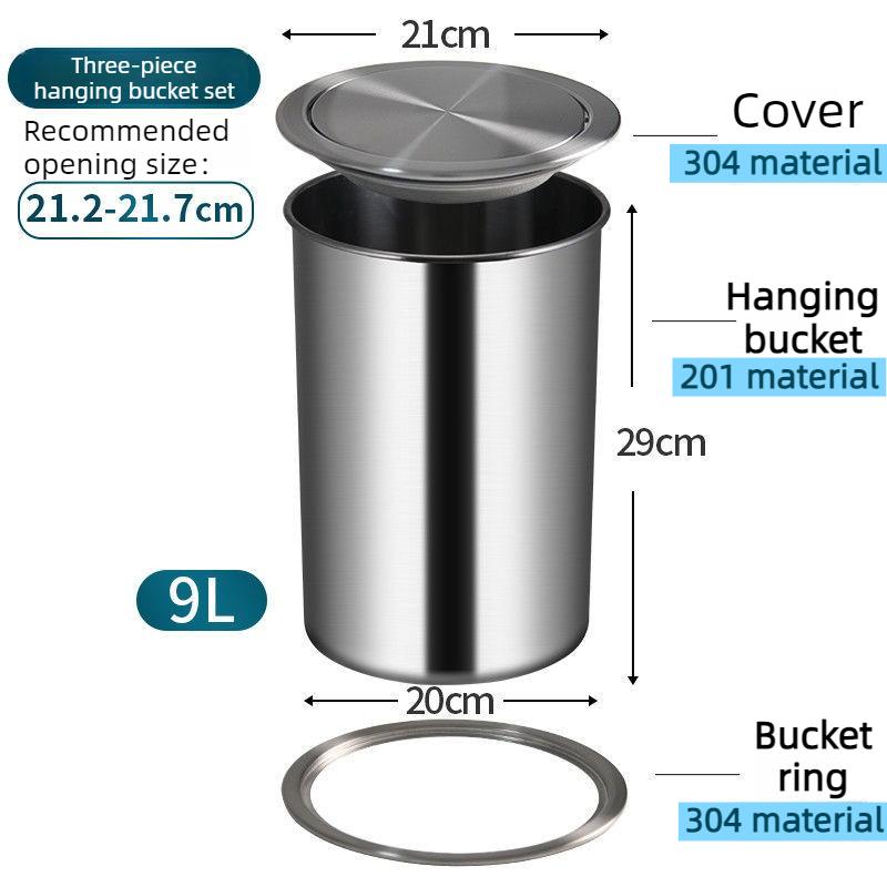 Embedded Countertop Trash Can Built-in Stainless Steel Kitchen Sink Trash Cans Luxury Bathroom Shake Lid Trash Bin Round Bucket
