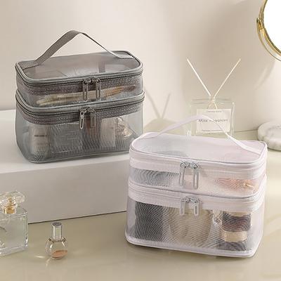 1Pc Mesh Kosmetiktasche Mesh Make-Up Taschen Beutel Für Büros Reise Lagerung Taschen Doppel Schicht Kulturbeutel