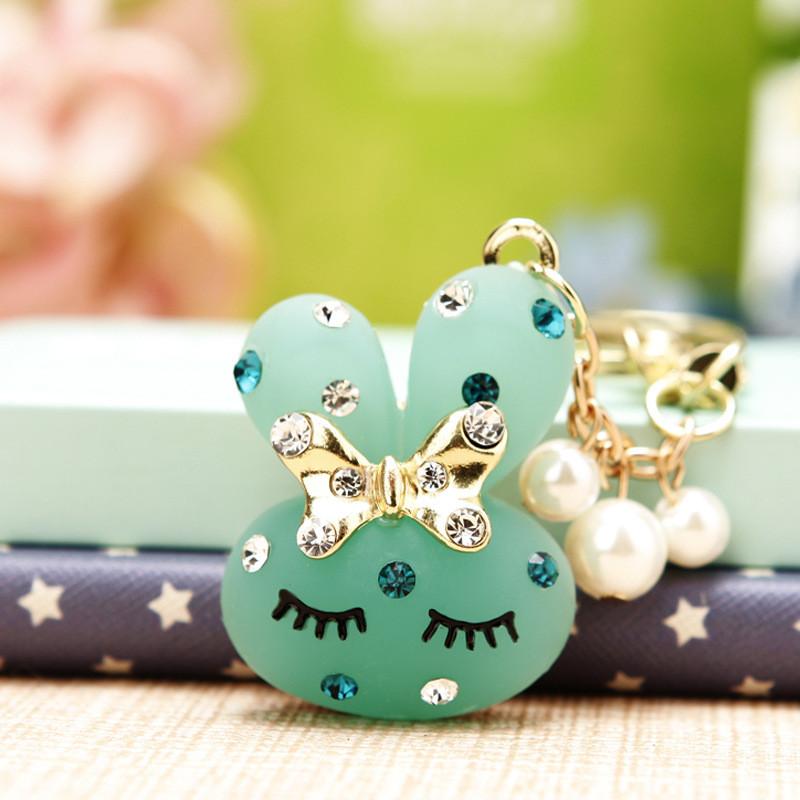 Adorable Rhinestone Rabbit Car Keychain Cute Creative Metal Keyring Gift For Women