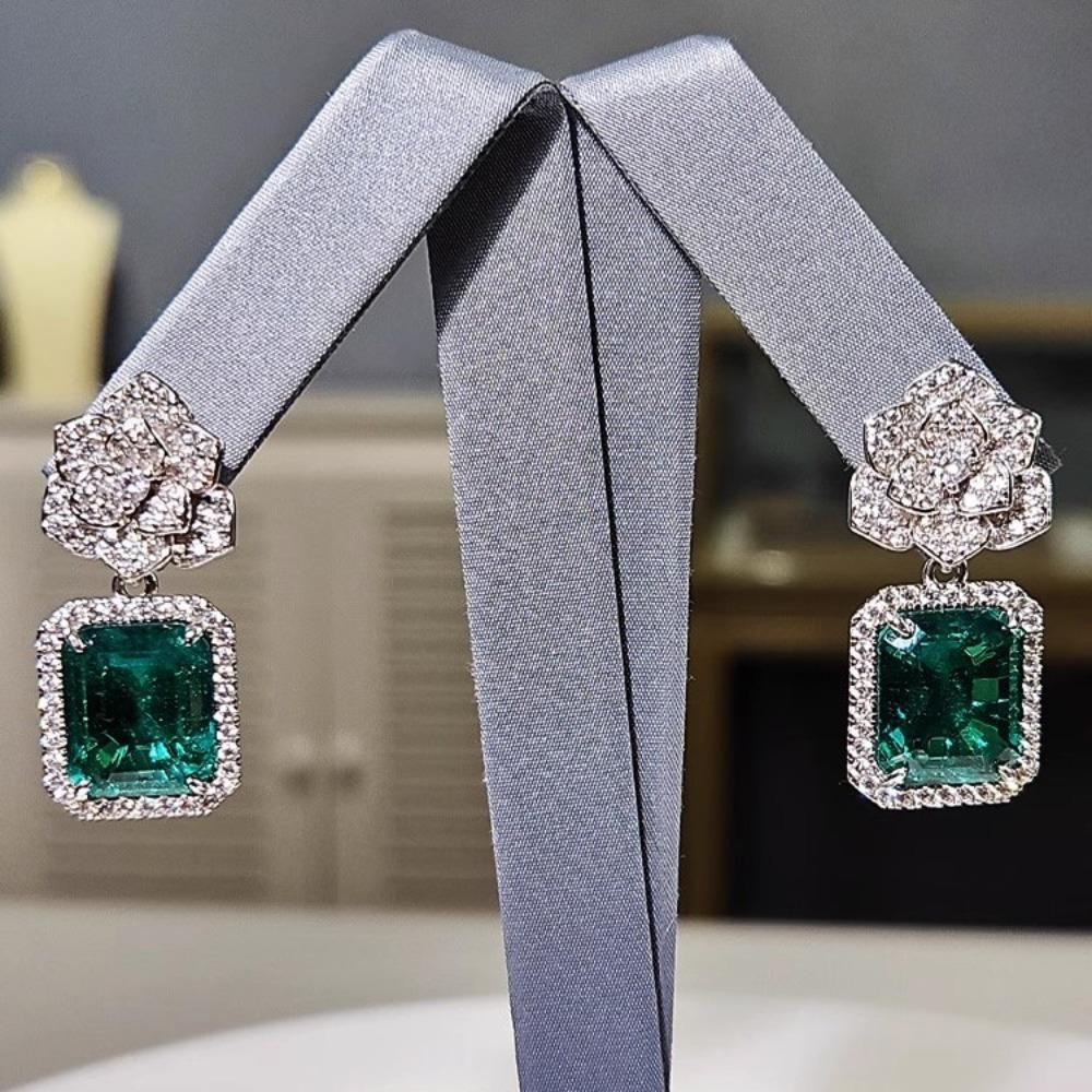 Women Jewelry Set Emerald Camellia Full Diamond Earrings Pendant Necklace Rose Ring Luxury Gift