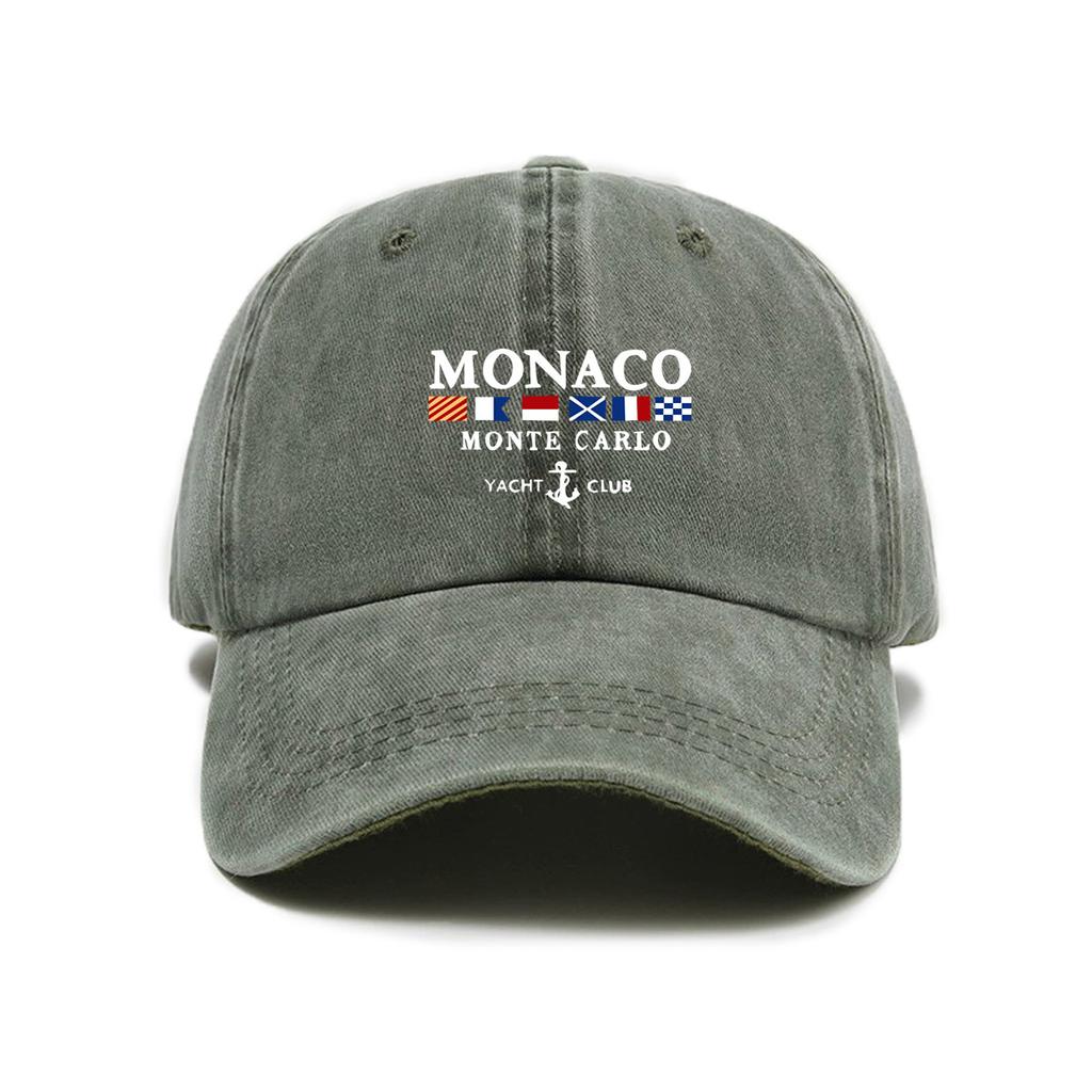 Vintage Washed "MONACO MONTE CARLO" Nautical Baseball Cap, Adjustable Yacht Club Dad Hat for Men & Women