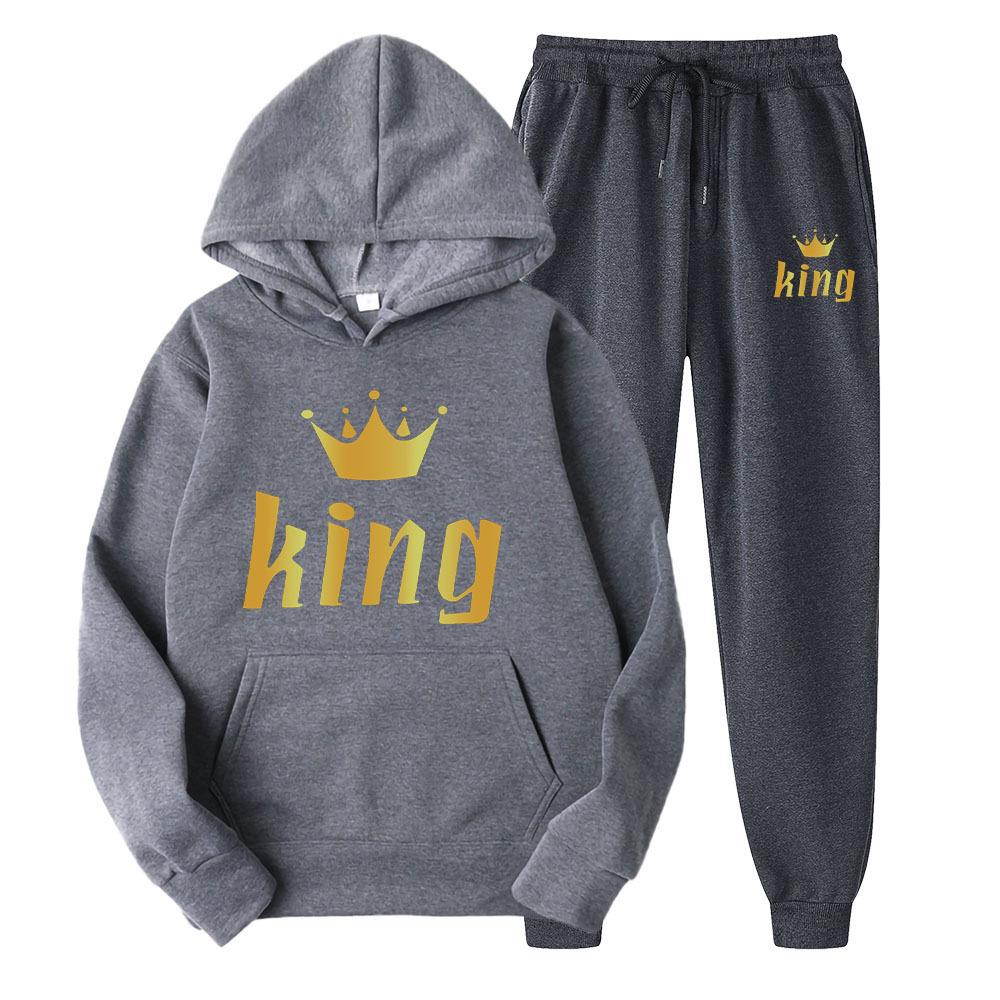 Unisex Clothes Women's King Queen Tracksuits Couple Sports Hoodies and Pants Set Men's Oversized Sweatshirts Suits