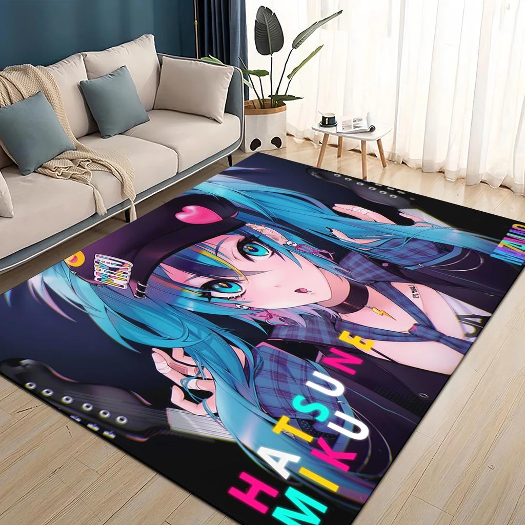 3D M-MIKUS Music VOCALOID Cartoon Girl Rug Carpet for Living Room Bedroom Home Decor,kids Play Non-slip for Sofa Doormat