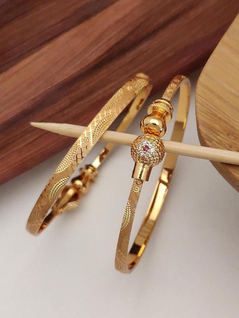 Set of 2 Latest Traditional Design 18k Gold Plated Adjustable Bracelet Bangles for Women