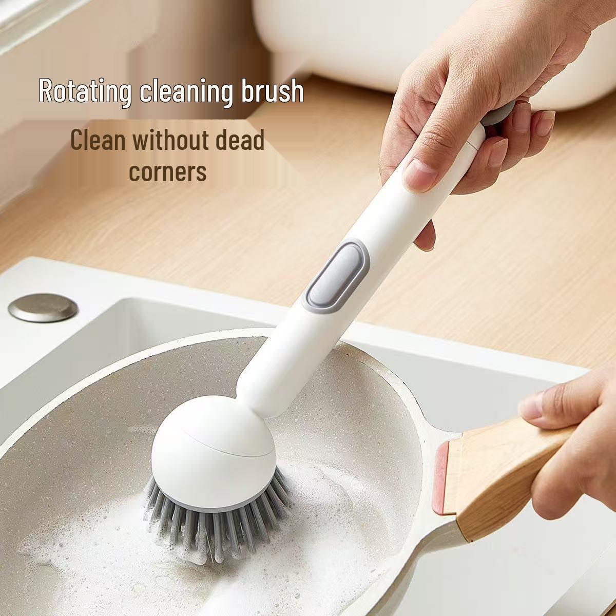 Multi-functional Long Handle Pot & Bowl Scrubbing Brush - Gentle, Durable, Kitchen Cleaning Tool Rotating Pot Brush белый