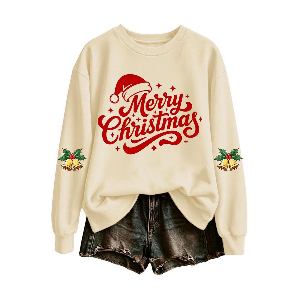 Women's Casual Christmas Letter Print Crewneck Sweatshirt for Holiday and Everyday Wear