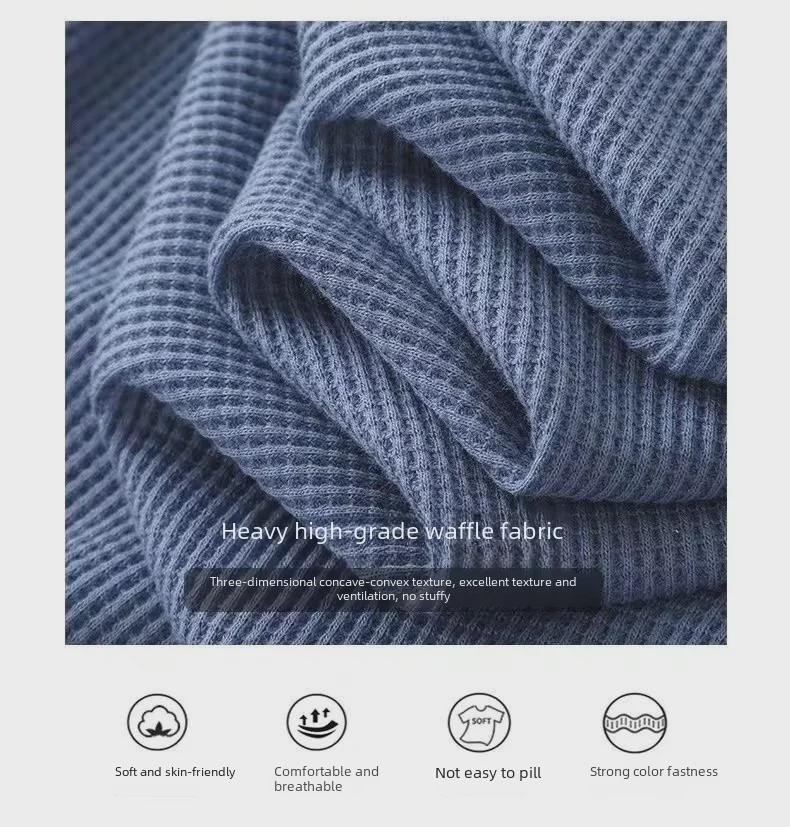 Camiseta de Manga Corta Holgada para Hombre de Seda de Hielo Waffle Pesado - Cuello Redondo Color Sólido