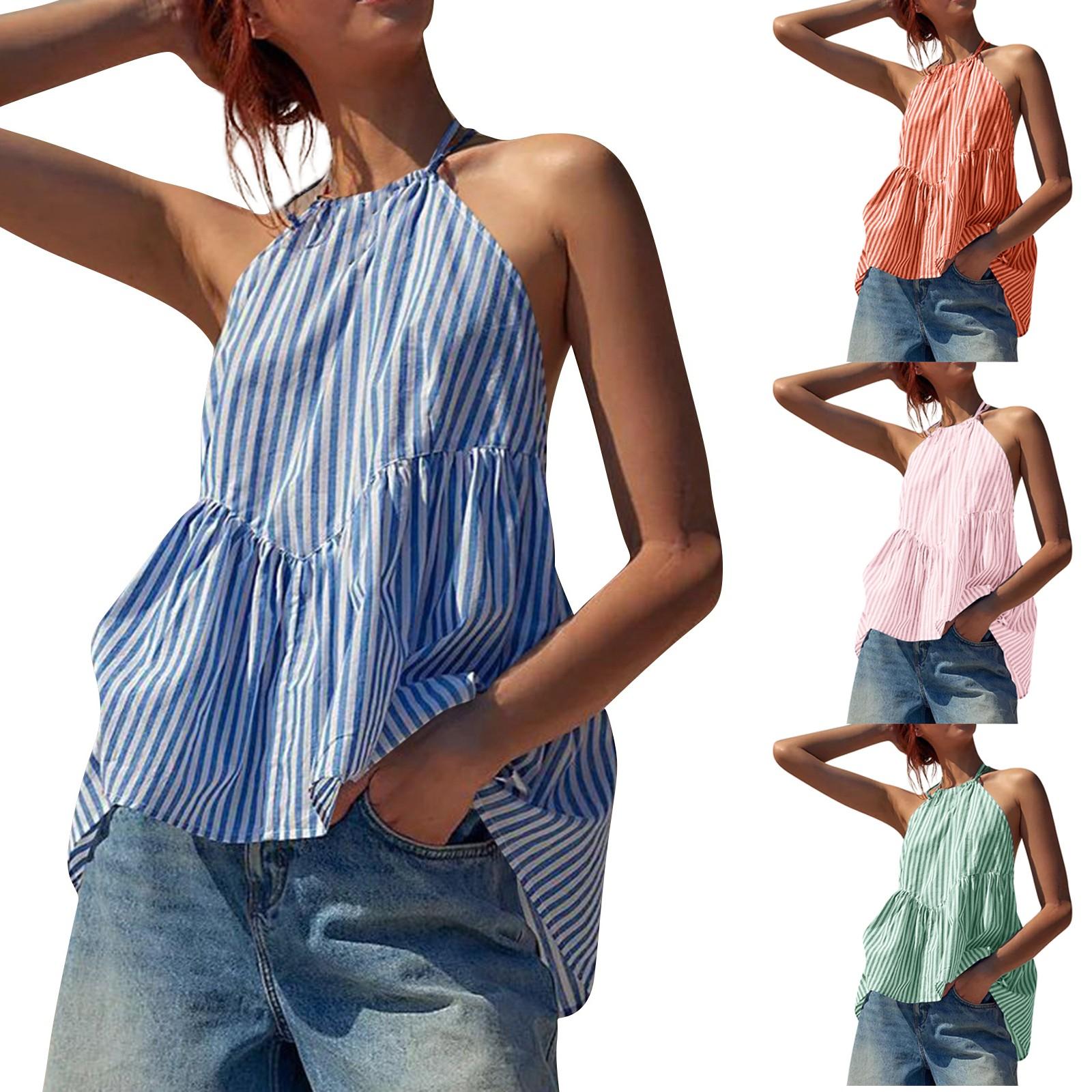 

Женский летний модный женский кружевной топ в полоску с открытой спиной