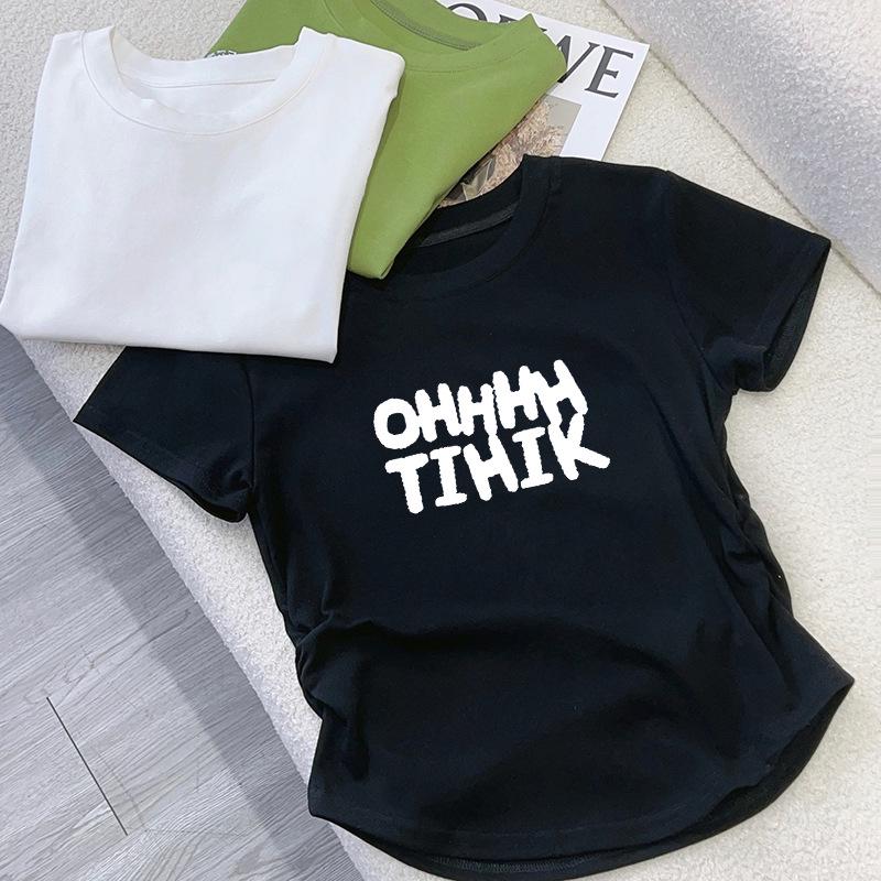 Women's Pure Cotton Short Sleeve T-shirt, 2025 Summer Korean Style Slimming Fashion Top