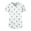 Plus Size Printed Scrub Working Uniform Tops For Women's V-Neck Short Sleeve Fun T-Shirts Workwear Tee With Pockets