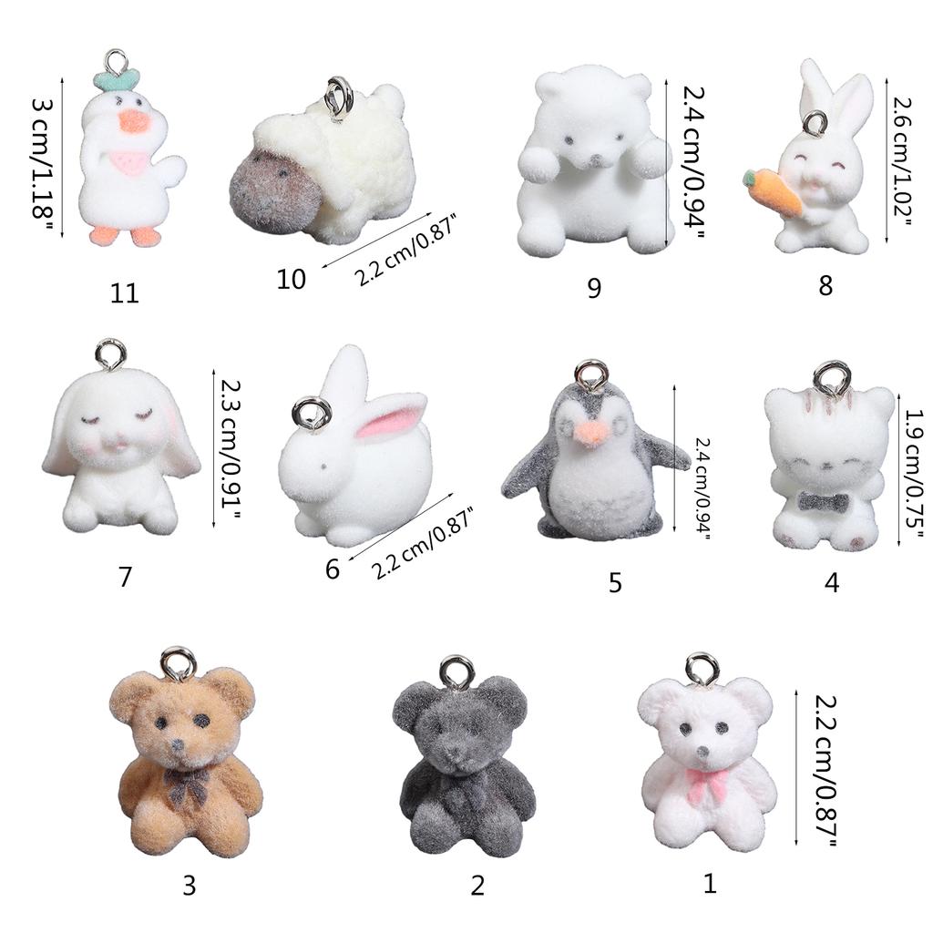 Cute Flocking Pendant Set for DIY Jewelry Making Colorful Flocking Pendants Keychain Decoration for DIY Jewelry Supplies