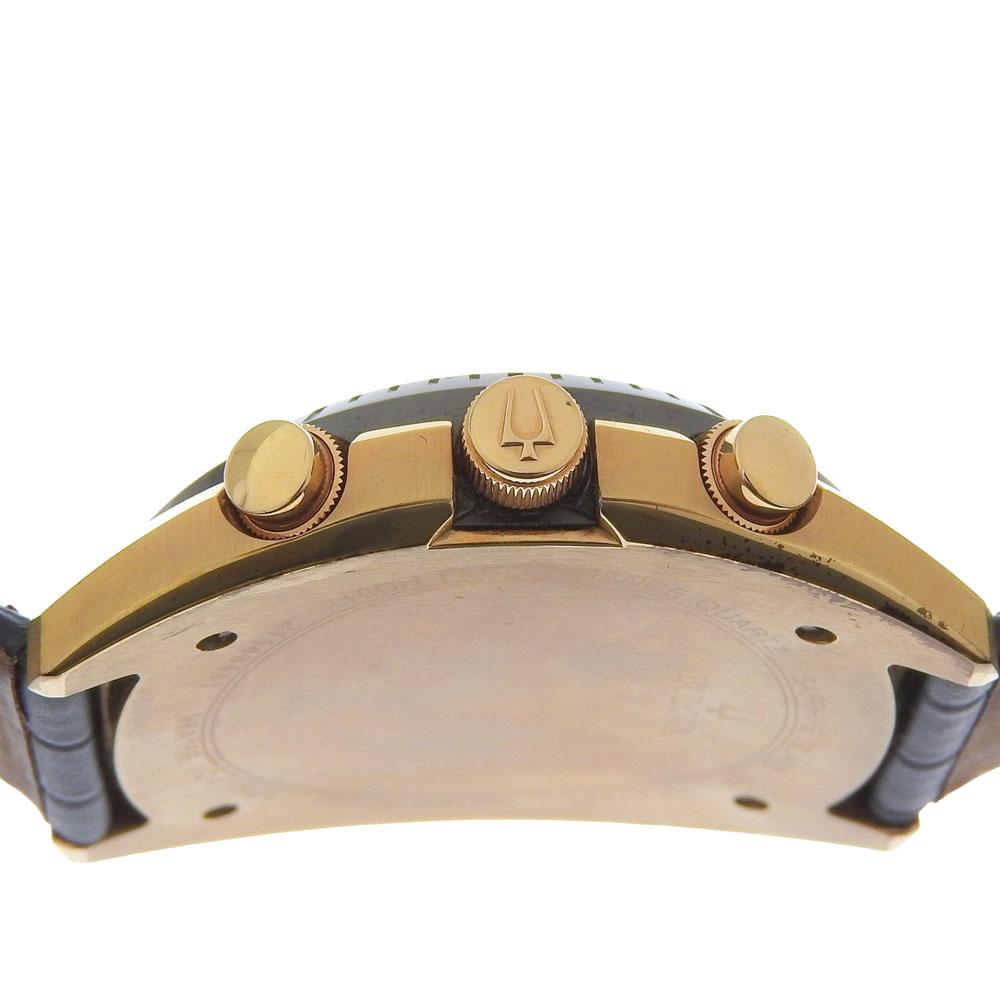 BULOVA curve Watches 98A156 Chronograph blackDial Plated Gold/leather Quartz Chronograph mens Used