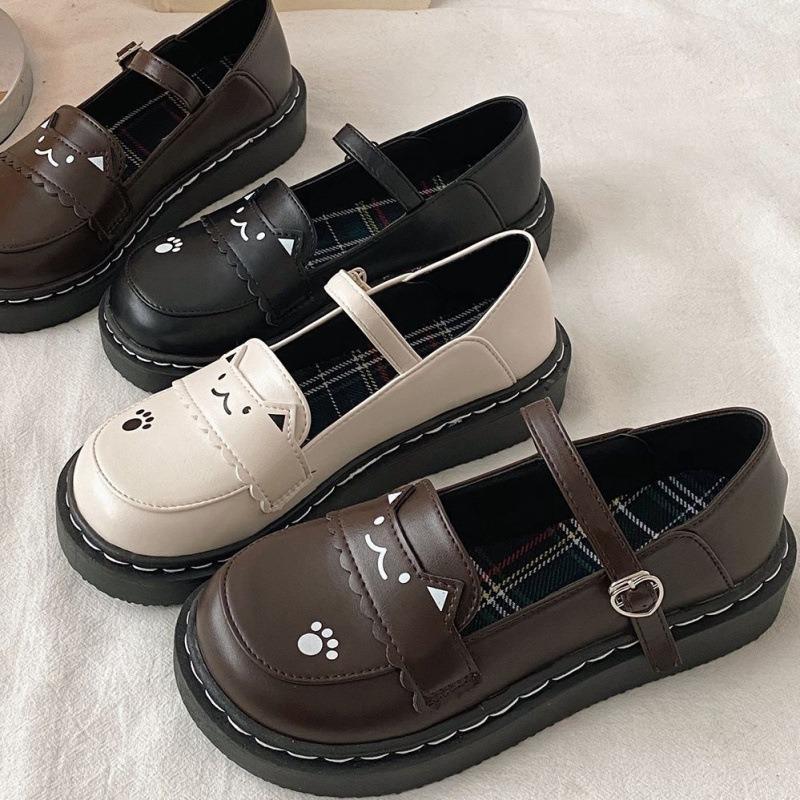 Scarpe con plateau spesse da donna stile britannico con fibbia Scarpe singole Lolita Kawaii Gatto Scarpe Mary Jane basse Stile preppy Scarpe da studentessa