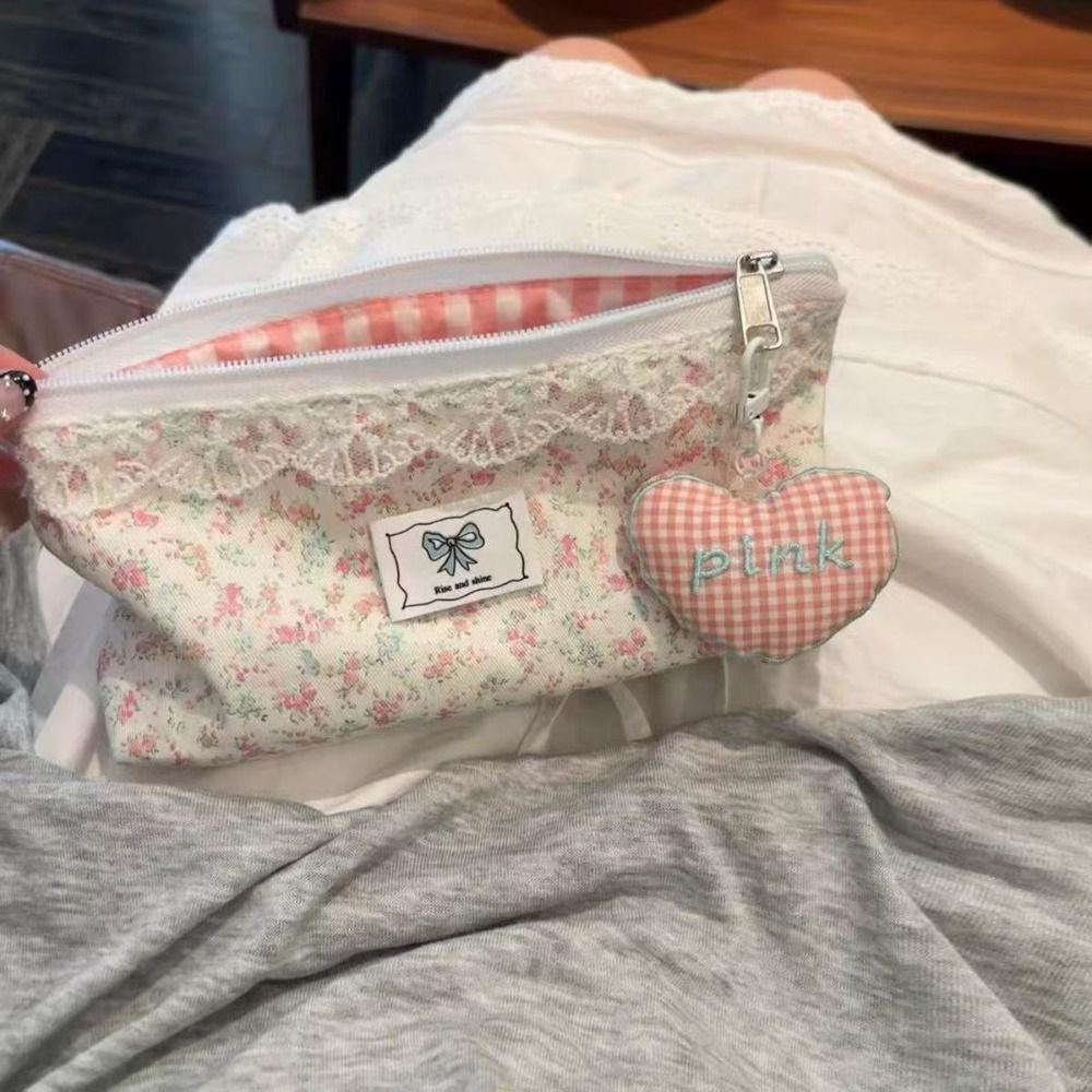 New Lace Floral Design Pen Bag Large Capacity Multifunctional Pencil Case Stationery Bag Gift