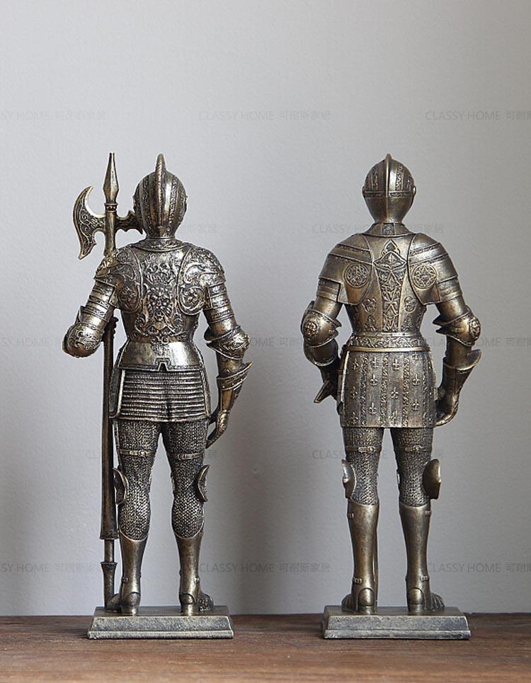 Zbrojny Żołnierz Symulowana Figura Człowieka Rzeźba Żelazny Rycerz w Zbroi Figurki Dekoracyjne Akcesoria do Dekoracji Domu
