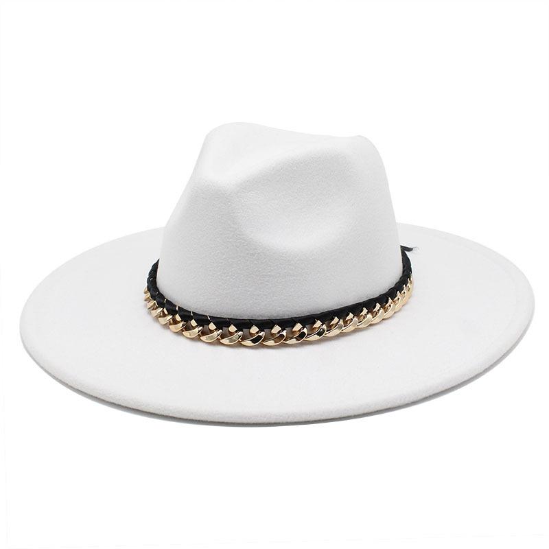 2022 Men'S And Women'S Chain Top Hat Flat Edge Straight Edge Peachheart Top Woolen Jazz Hat