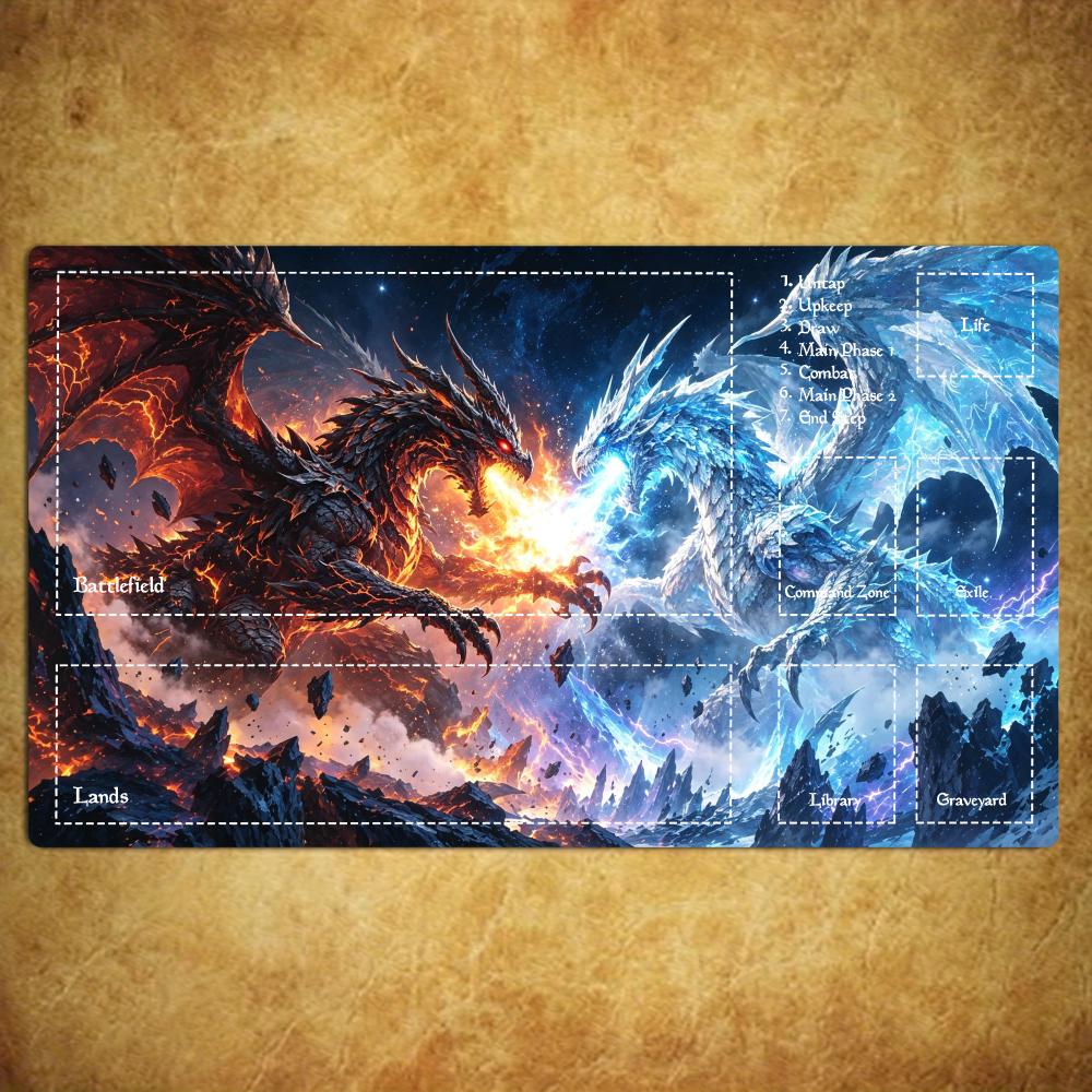 Magic Card Playmat TCG Playmat Ice Fire Phoenix Non-Slip Stitched Edge Mythic Gaming Mats Tapete Magic Mat Card Pad