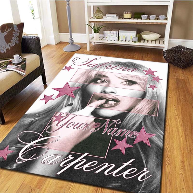 Sabrina Carpenter Fan Art Brugerdefineret Navn Tæppe til Stue Soveværelse Hjem Sofa Dekoration Børns Leg Skridsikker Gulvmåtte