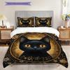 Black Cat Pattern Bedding Quilt Set Quilt Cover Pillowcase Home Decoration Birthday Gift (1 * Duvet Cover + 2 * Pillowcase, Without Core)