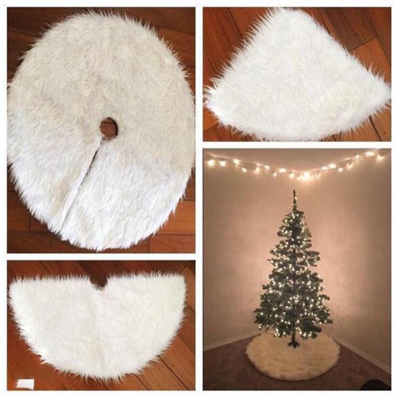 White Christmas Tree Skirt Plush Faux Fur Xmas Tree Carpet Merry Christmas Tree Decorations Ornament New Year Navidad Home Decor