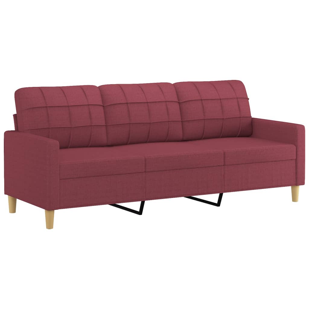 Vidaxl 3-Seater Sofa With Cushions, Burgundy, 180 Cm, Fabric