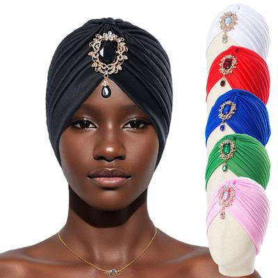 Muslim Fashion Women Elastic Alloy Drill Twist Knot Hat Chemo Cap Cancer Hat Islamic Femme Headscarf Indian Hat Headband Turban