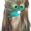 Elegantní Paví Peří Fascinator do Vlasů Špendlík Etnický Kostým do Kostela Boční Klip