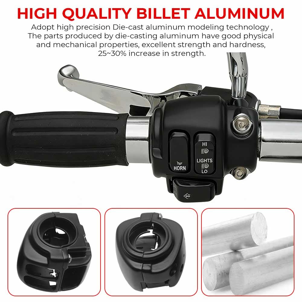 Handlebar Switch Kit Switch Housing W/Button Cover Cap Fits for Harley 2002-2017 VRSC/1996-2012 Sportster/1996-2011 Dyna Softail/1996-2013 Road King