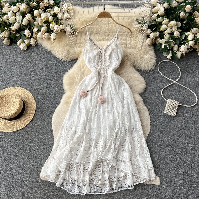 Sling Dress Summer Slimming Vacation Style Lace