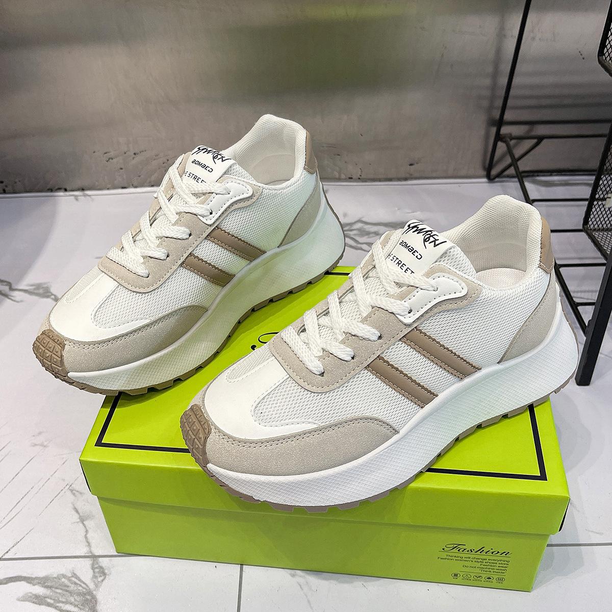 

Thick-soled heightening women s shoes are fashionable and simple Forrest Gump shoes Korean version breathable little white shoes trendy versatile casu 35 хаки