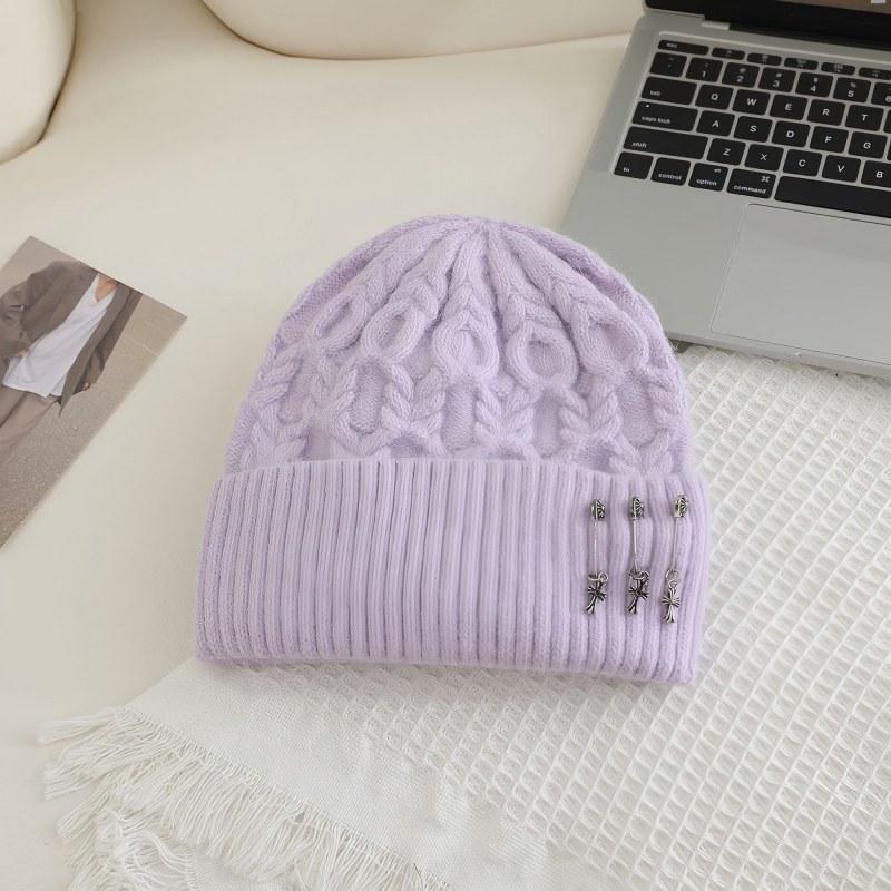 

Новая осенне-зимняя корейская шапка из мериносовой шерсти для женщин, милая вязаная шапка-пуловер, теплая, ветрозащитная, от холода One Size