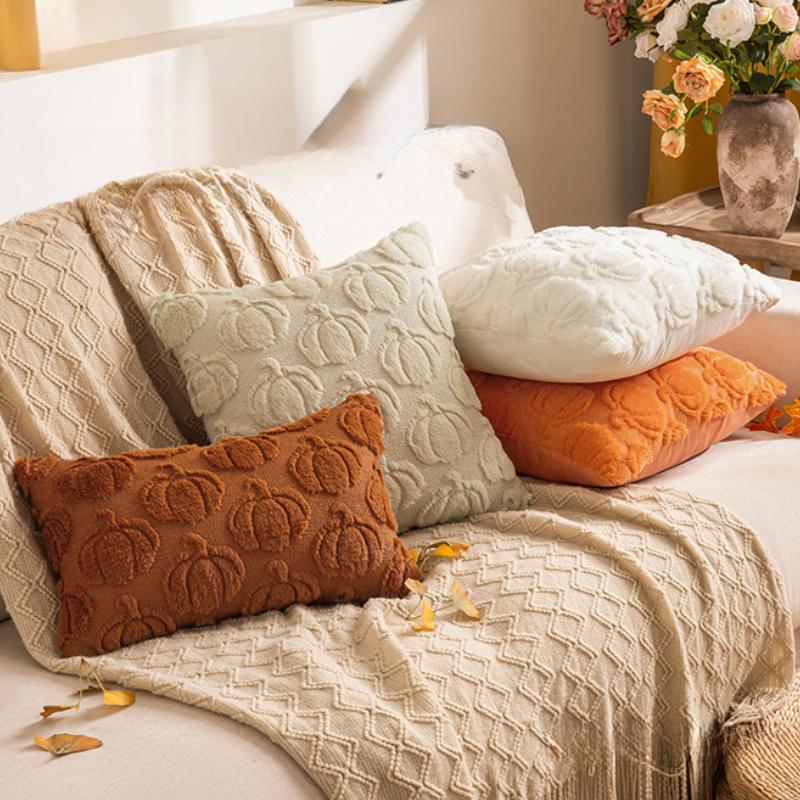 Autumn Pumpkin Throw Pillow Cover 30X50/45X45CM Plush Embroidery Stamping Waist Cushion Cover Decor Home Decorative Pillowcase